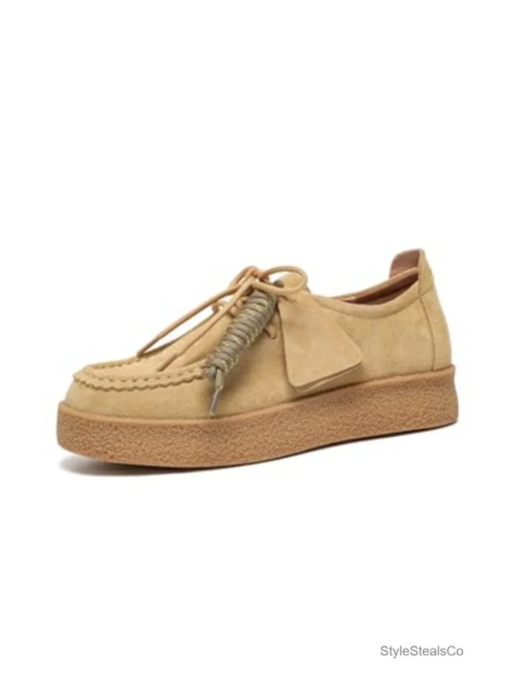 Genuine Suede Platform Loafers Lace Up Mocc Comfortable Casual